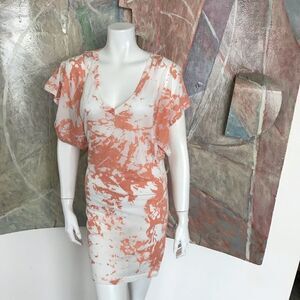 Trinity Watercolor Coral White Mini Dress SZ Small